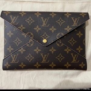 Authentic Kirigami Pochette Large Monogram Canvas Clutch Rose Ballerine